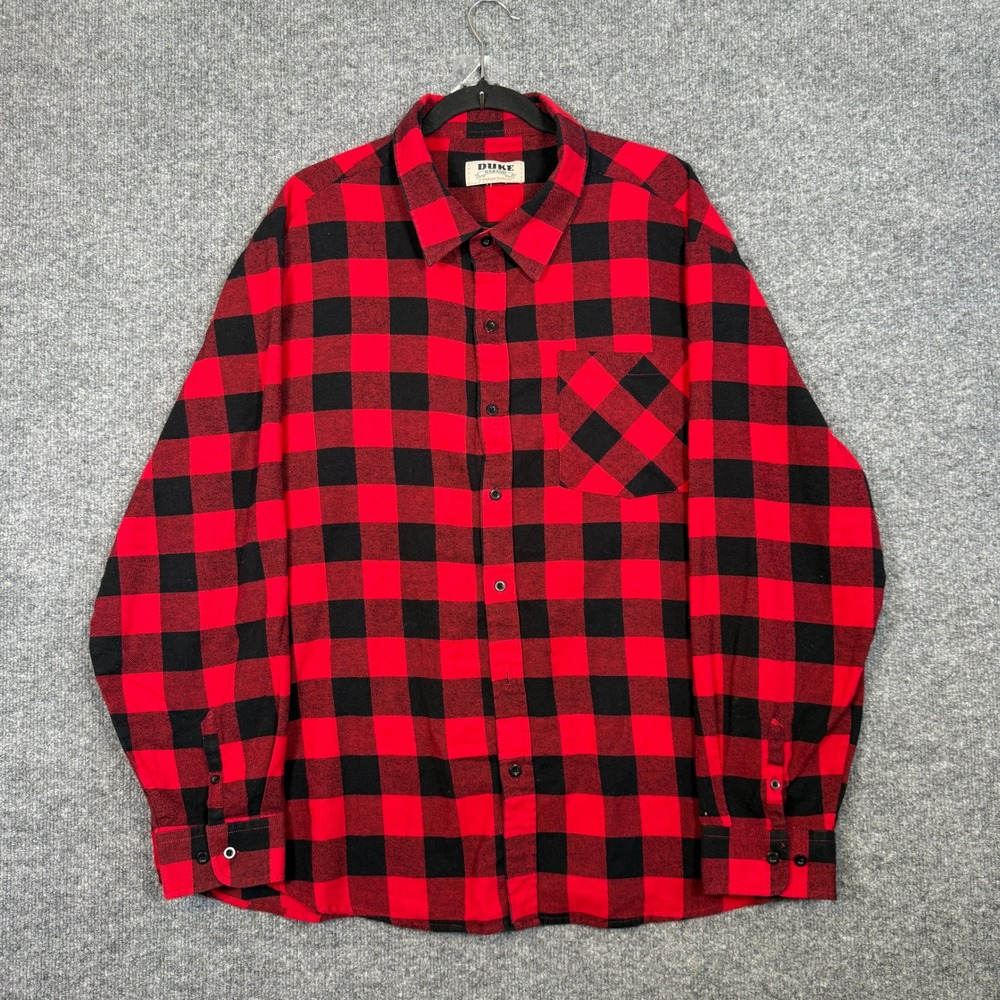 Duke Haband Shirt Mens XL Red Black Buffalo Plaid Flannel‎ Button Up Gorpcore